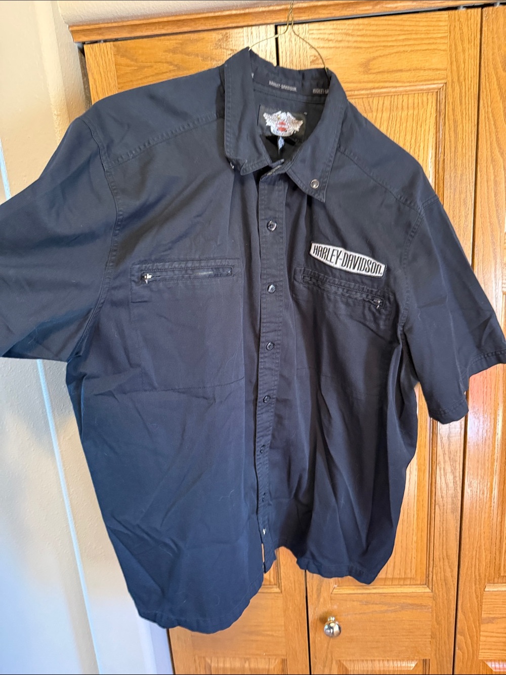 Harley-Davidson Navy Short Sleeve Button-Down Logo Work Shirt- 3XL